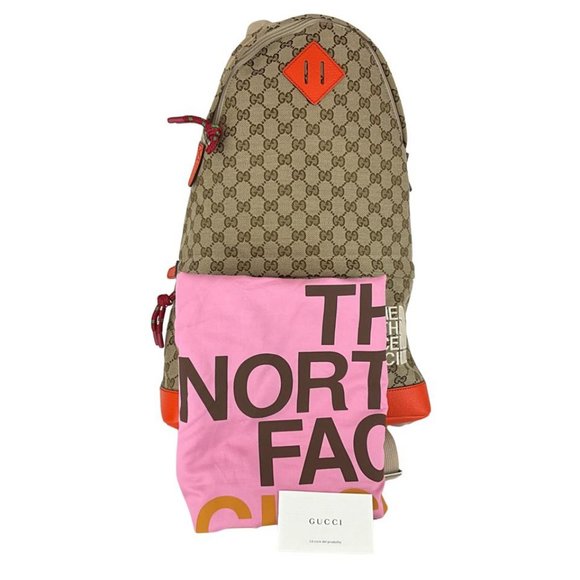 Gucci Women's Backpack Bicolor The North Face Monogram GG Brown & Orange Sz M - Picture 4 of 8